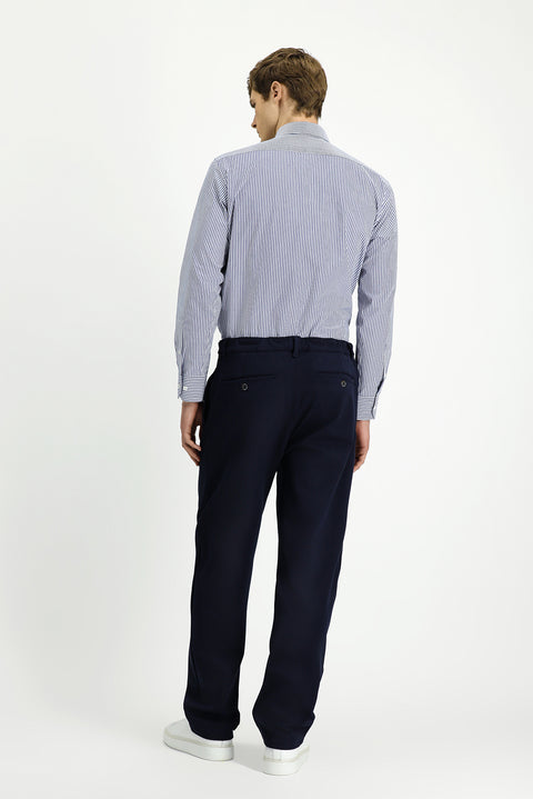 Dark Navy Straight Wide Relaxed Fit Pleated Trousers