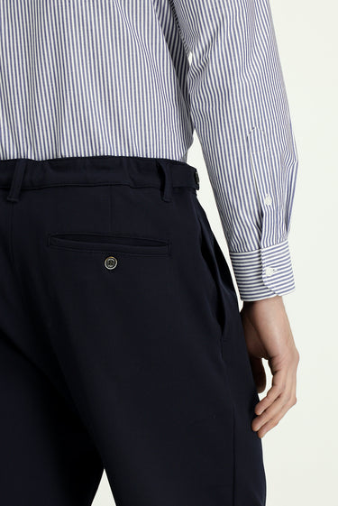 Koyu Lacivert Straight Wide Relax Fit Pileli Likralı Kanvas / Chino Pantolon