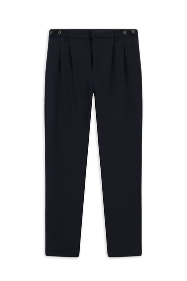 Koyu Lacivert Straight Wide Relax Fit Pileli Likralı Kanvas / Chino Pantolon