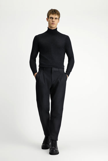  Koyu Antrasit Straight Wide Fit Pileli Likralı Kanvas / Chino Pantolon