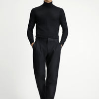 Dark Anthracite Straight Wide Relaxed Fit Pleated Trousers