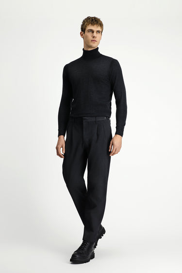  Koyu Antrasit Straight Wide Fit Pileli Likralı Kanvas / Chino Pantolon