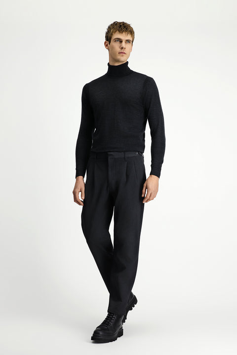 Dark Anthracite Straight Wide Relaxed Fit Pleated Trousers