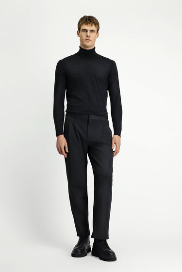  Koyu Antrasit Straight Wide Fit Pileli Likralı Kanvas / Chino Pantolon