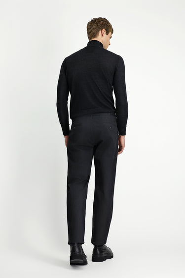  Koyu Antrasit Straight Wide Fit Pileli Likralı Kanvas / Chino Pantolon