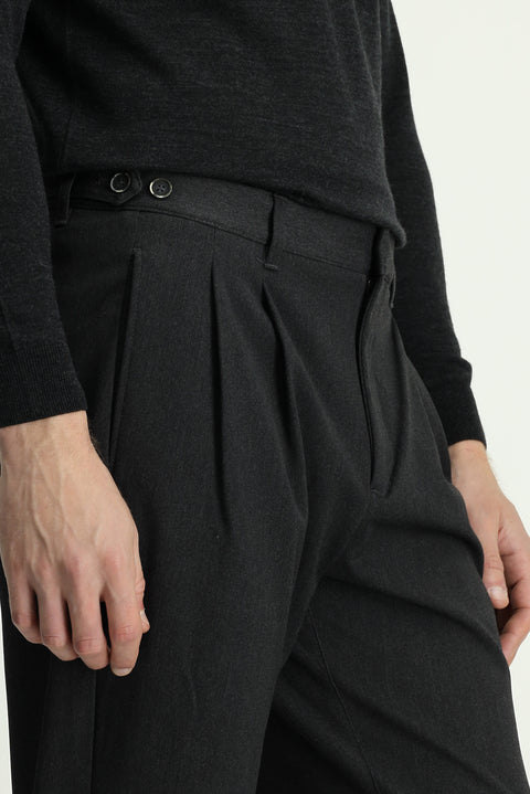Dark Anthracite Straight Wide Relaxed Fit Pleated Trousers