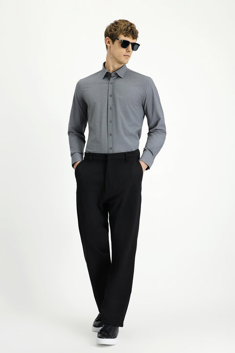 Siyah Straight Relaxed Fit Likralı Kanvas / Chino Pantolon