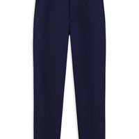 Medium Navy Straight Relaxed Fit Lycra Stretch Elastic Waist Pleated Canvas/Chino Trousers