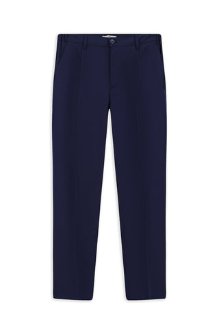  Orta Lacivert Straight Relaxed Fit Likralı Esnek Beli Lastikli Pileli Kanvas / Chino Pantolon