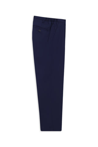  Orta Lacivert Straight Relaxed Fit Likralı Esnek Beli Lastikli Pileli Kanvas / Chino Pantolon