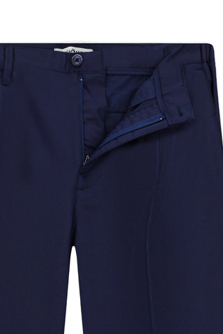  Orta Lacivert Straight Relaxed Fit Likral? Esnek Beli Lastikli Pileli Kanvas / Chino Pantolon-Ki??l?