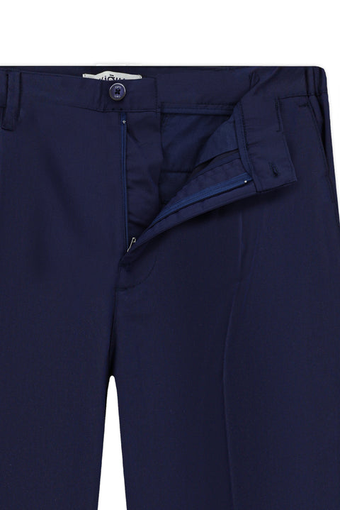 Medium Navy Straight Relaxed Fit Lycra Stretch Elastic Waist Pleated Canvas/Chino Trousers