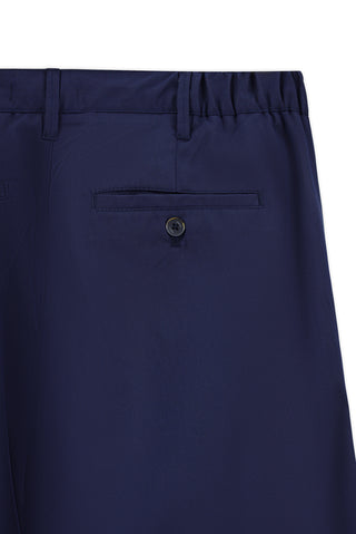  Orta Lacivert 7 Drop Slim Fit Dar Kesim Likralı Esnek Beli Lastikli Pileli Kanvas / Chino Pantolon