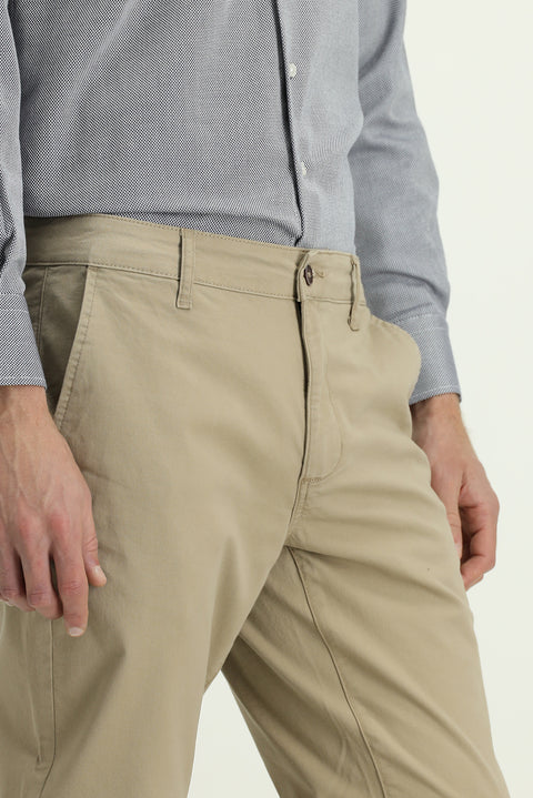 Orta Bej Regular Fit Standart Kesim Likralı Kanvas / Chino Pantolon