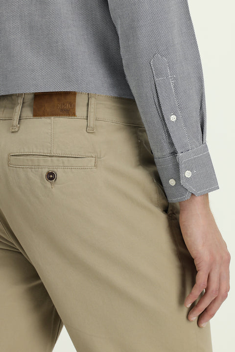 Orta Bej Regular Fit Standart Kesim Likralı Kanvas / Chino Pantolon