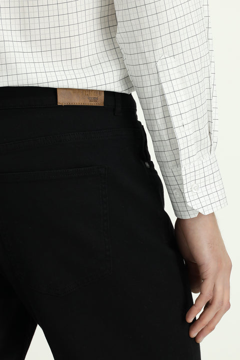 Siyah 6 Drop Regular Fit Standart Kesim Likralı Kanvas / Chino Pantolon