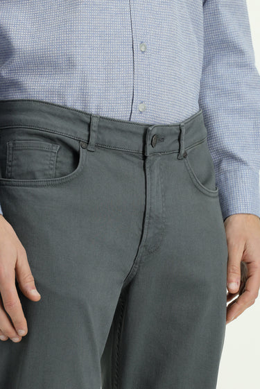 Orta Gri Regular Fit Likralı Kanvas / Chino Pantolon