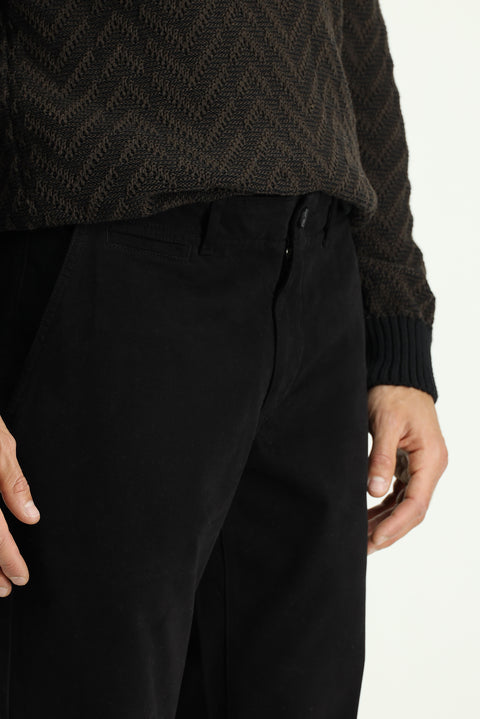 Siyah Regular Fit Standart Kesim Likralı Kanvas / Chino Pantolon