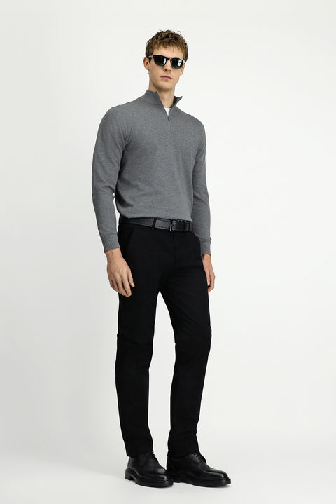 Siyah Regular Fit Standart Kesim Yandan Cep Likralı Kanvas / Chino Pantolon