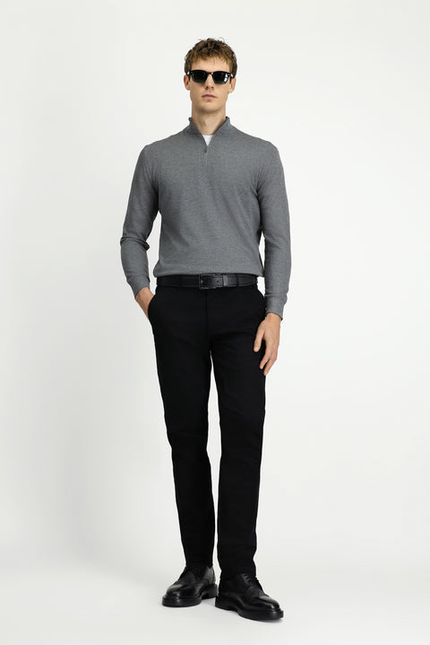 Siyah Regular Fit Standart Kesim Yandan Cep Likralı Kanvas / Chino Pantolon