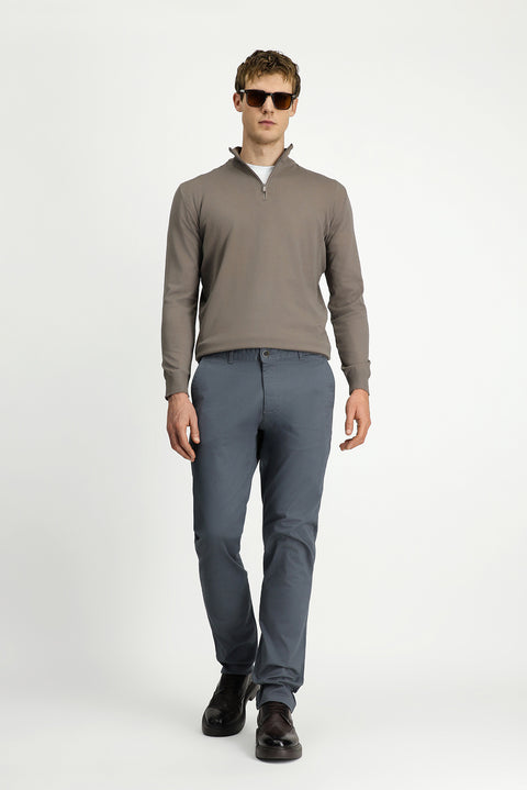 Orta Füme Regular Fit Standart Kesim Yandan Cep Likralı Kanvas / Chino Pantolon