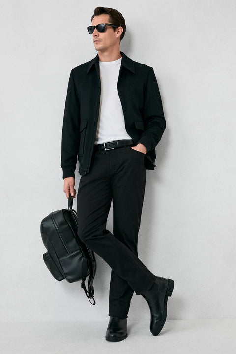 Siyah Regular Fit Standart Kesim Likralı Esnek Kanvas / Chino Pantolon