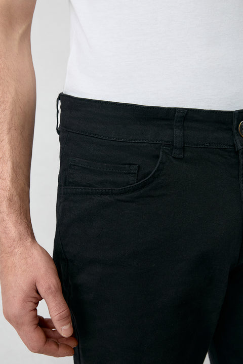 Siyah Regular Fit Standart Kesim Likralı Esnek Kanvas / Chino Pantolon