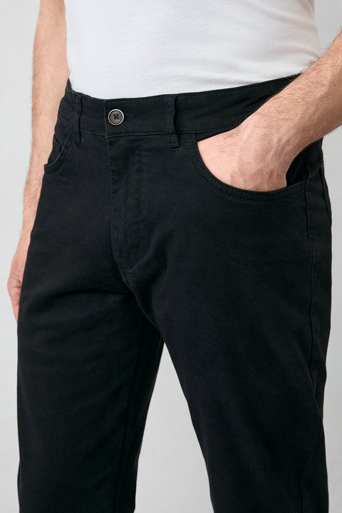 Siyah 6 Drop Regular Fit Standart Kesim Likralı Esnek Kanvas / Chino Pantolon
