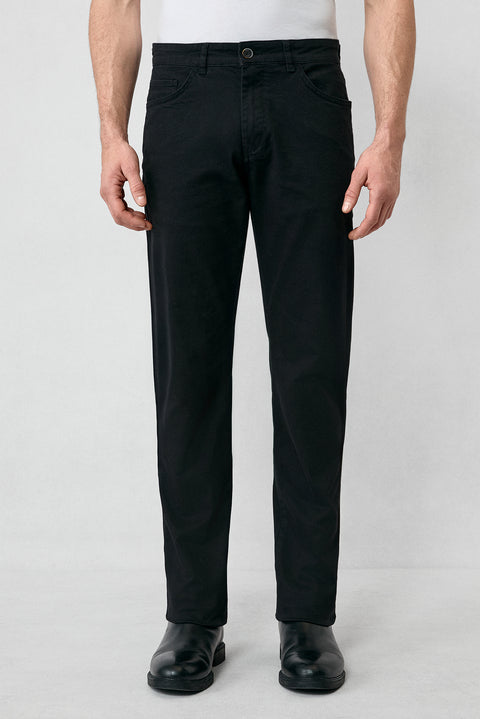 Siyah Regular Fit Standart Kesim Likralı Esnek Kanvas / Chino Pantolon