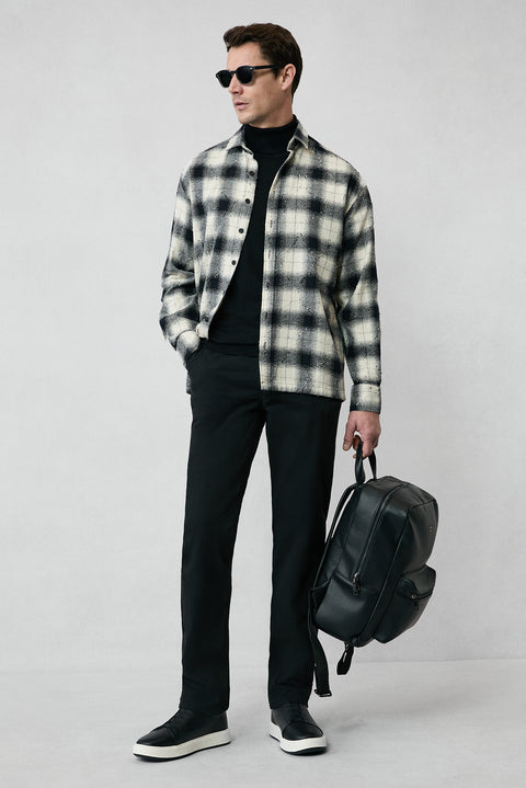 Siyah 6 Drop Regular Fit Standart Kesim Likralı Esnek Yandan Cep Kanvas / Chino Pantolon