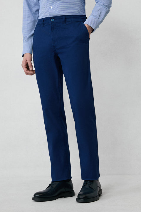 Orta Lacivert 6 Drop Regular Fit Standart Kesim Likralı Esnek Yandan Cep Kanvas / Chino Pantolon