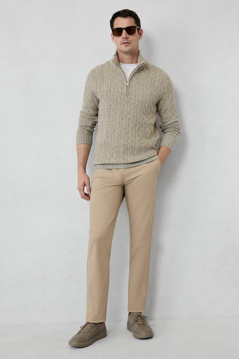 Orta Bej 6 Drop Regular Fit Standart Kesim Likralı Esnek Yandan Cep Kanvas / Chino Pantolon