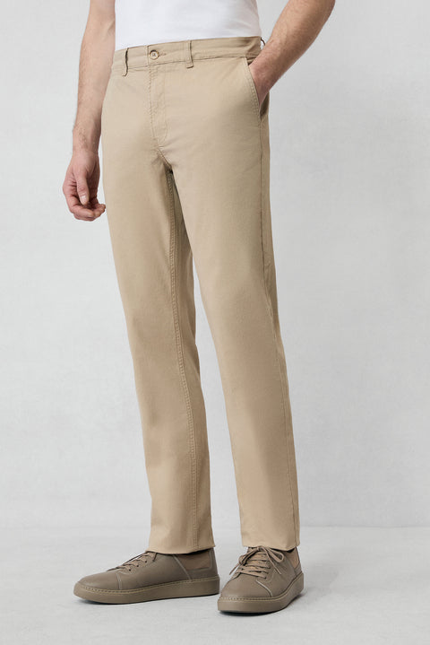 Orta Bej Regular Fit Standart Kesim Likralı Esnek Yandan Cep Kanvas / Chino Pantolon