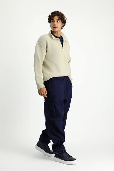  Koyu Lacivert Engineered Fit Pamuklu Kargo Pantolon