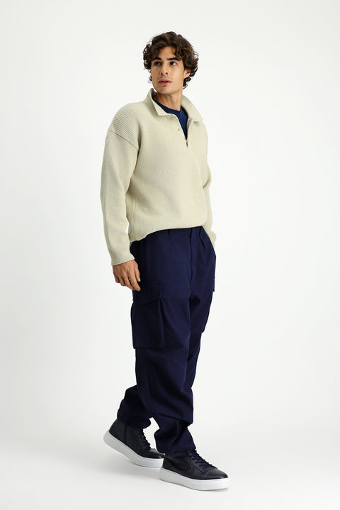 Koyu Lacivert Engineered Fit Pamuklu Kargo Pantolon