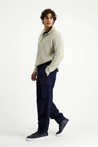  Koyu Lacivert Engineered Fit Pamuklu Kargo Pantolon