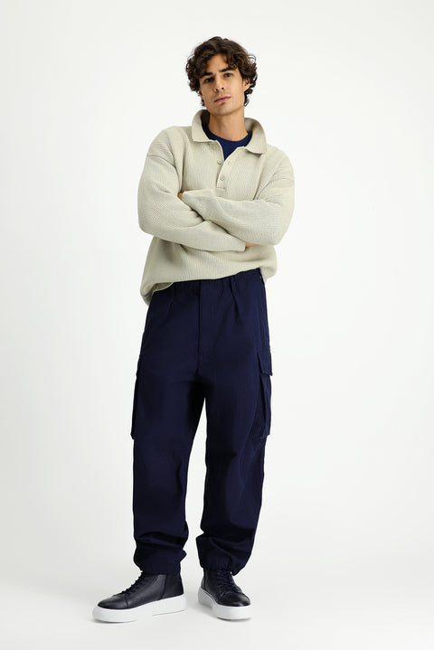 Koyu Lacivert Engineered Fit Pamuklu Kargo Pantolon