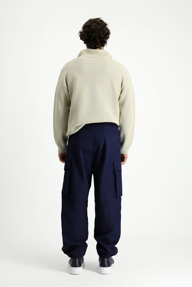 Koyu Lacivert Engineered Fit Pamuklu Kargo Pantolon