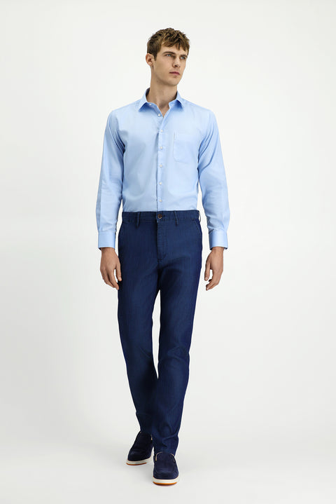 Koyu Lacivert Regular Fit Standart Kesim Lyocell Karışımlı Kanvas / Chino Pantolon