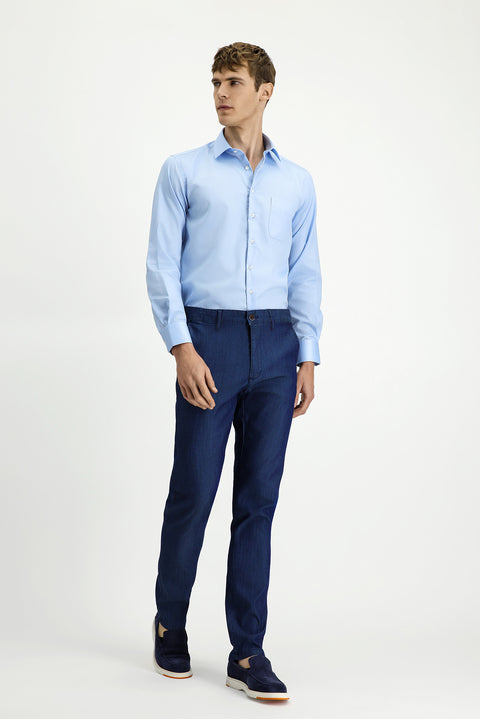 Koyu Lacivert Regular Fit Standart Kesim Lyocell Karışımlı Kanvas / Chino Pantolon