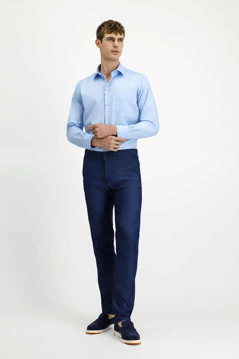 Koyu Lacivert Regular Fit Standart Kesim Lyocell Karışımlı Kanvas / Chino Pantolon