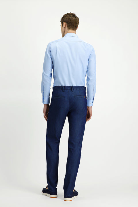 Koyu Lacivert Regular Fit Standart Kesim Lyocell Karışımlı Kanvas / Chino Pantolon