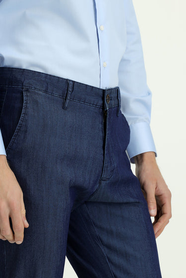 Koyu Lacivert Regular Fit Lyocell Karışımlı Kanvas / Chino Pantolon