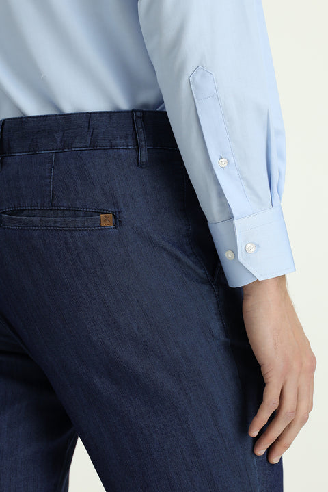 Koyu Lacivert Regular Fit Standart Kesim Lyocell Karışımlı Kanvas / Chino Pantolon