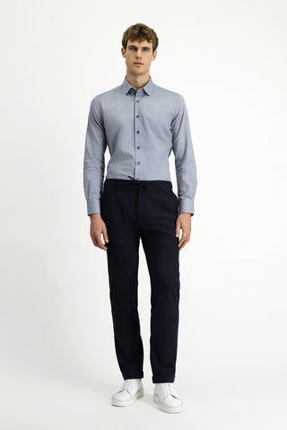  Koyu Lacivert Regular Fit Çizgili Likralı Beli Lastikli İpli Pantolon