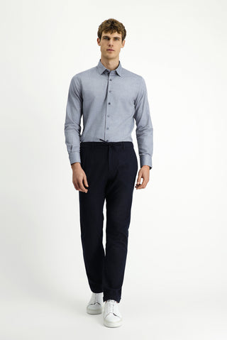  Koyu Lacivert Regular Fit Çizgili Likralı Beli Lastikli İpli Pantolon