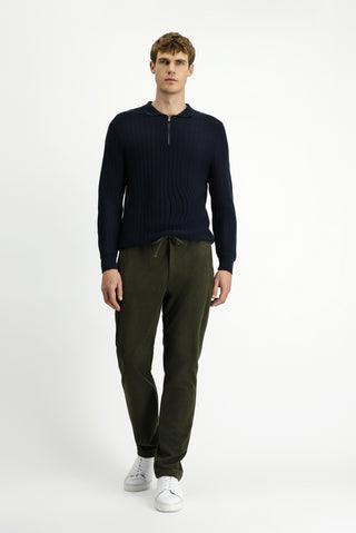  Orta Haki Regular Fit Beli Lastikli İpli Örme Jogger Pantolon