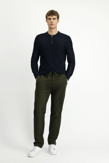  Orta Haki Regular Fit Beli Lastikli İpli Örme Jogger Pantolon