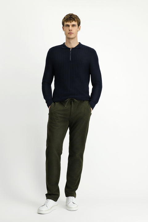 Orta Haki 6 Drop Regular Fit Standart Kesim Beli Lastikli İpli Örme Jogger Pantolon