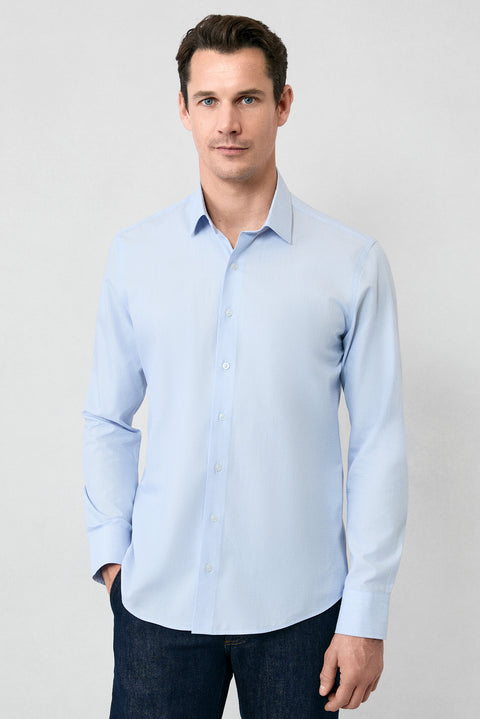 Mavi Uzun Kol Slim Fit Dar Kesim Pamuk Klasik Çizgili Gömlek